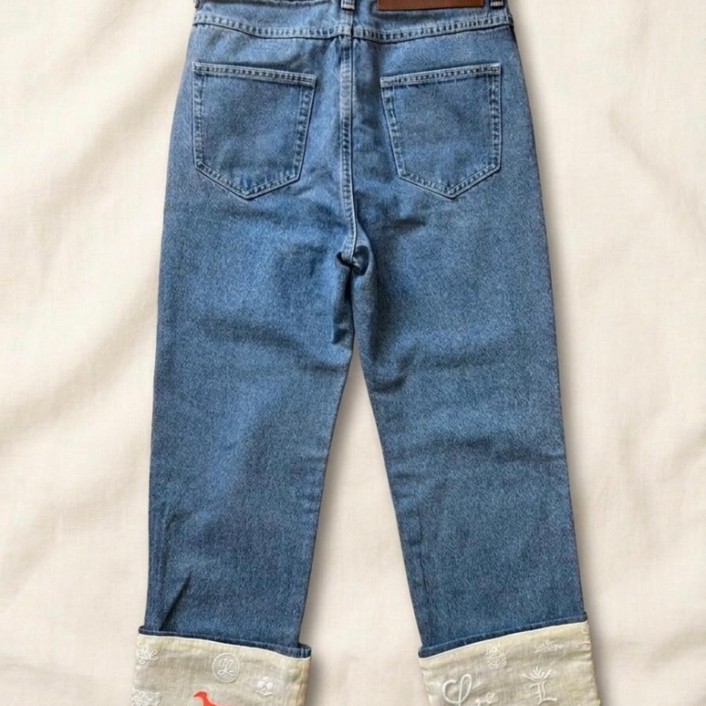 LOEWE Blue Denim Women’s Jeans with Embroidered Cuffs - Picture 2 of 16